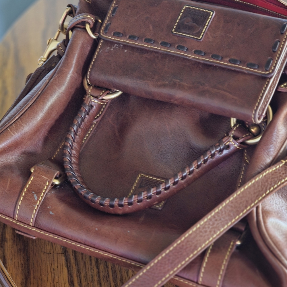 Dooney & Bourke Brown Leather Shoulder Bag with Braided Handle